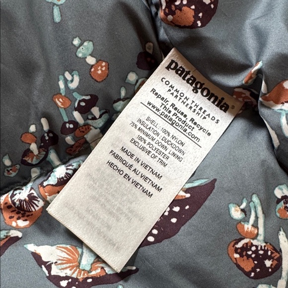 Patagonia Bivy Down Puffer Vest hooded Mogul Blue Turquoise teal Rust Womens M - Picture 9 of 12